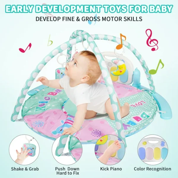 2023 Upgrade Baby Play Mat, 5 in 1 Thick Large Baby Gyms Play Mats Musical Activity Center, Play Piano Gym Tummy Time for Newborn Toddler and Infants, Blue and Pink - Image 4