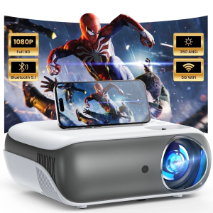 Groview 5G Projector, Native 1080P Projector with WiFi and Bluetooth, 350 ANSI Lumen Support 4K, Compatible with Phone/TV Stick/HDMI, 100" Screen Included