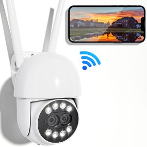 TOPVISION 4MP Security Cameras Outdoor, 360° Security Cameras Wireless Wifi with Dual Lens, Full Color Night Vision, IP66 Waterproof, Two-way Audio, SD & Cloud Storage