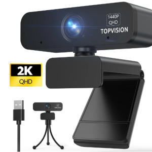 TOPVISION 2K QHD Webcam Plug and Play Streaming Computer Camera Web Cam with Microphone and Stand, PC Desktop Laptop USB Camera for Video Calling/Zoom/Meeting for Windows, Linux, MacOS