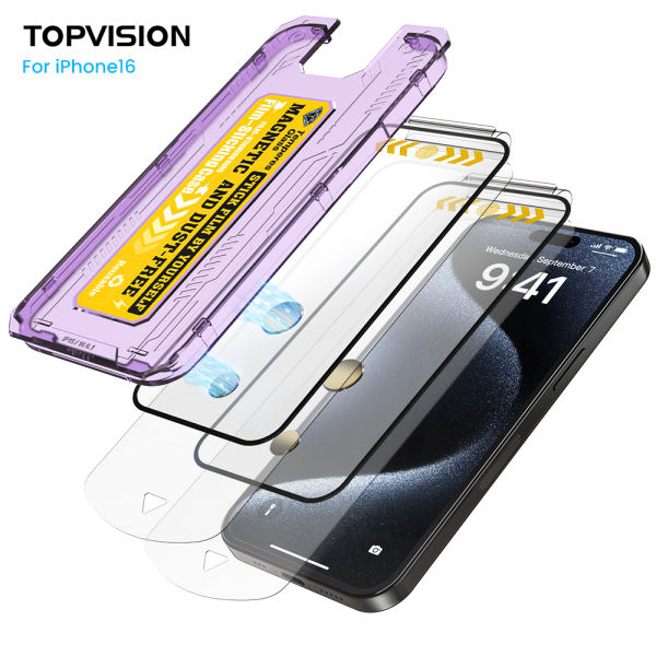 (2 Pack) TOPVISION Screen Protector for iPhone 16, HD Tempered Glass Easy Installation Bubble Free