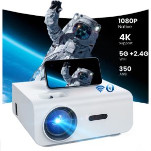Groview 5G/2.4G WiFi Bluetooth Projector, Native 1080P Support 4K,Compatible with iOS/Android, 100" Screen Included