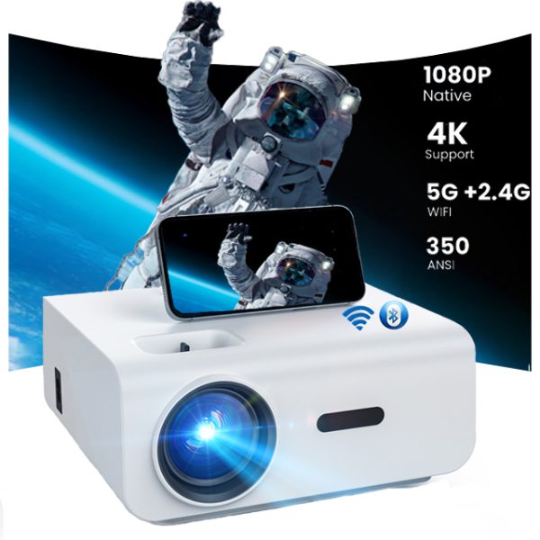 Groview 5G/2.4G WiFi Bluetooth Projector, Native 1080P Support 4K,Compatible with iOS/Android, 100" Screen Included