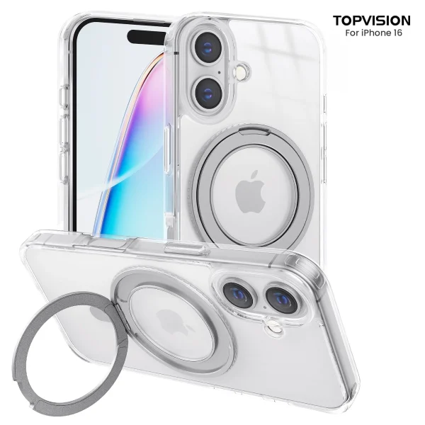 TOPVISION iPhone 16 Case Compatible with MagSafe, Drop-Proof Transparent Shell with Magnetic Ring Holder