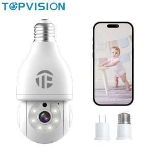 TOPVISION Light Bulbs Security Camera, 2MP 1080P, Color Night Vision, Motion Detection, Includes Accessories