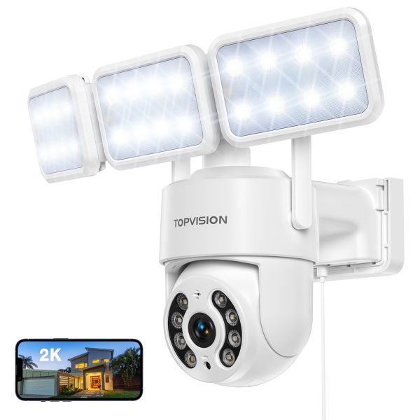 TOPVISION 4MP Security Floodlight Camera, 2.4G WiFi Outdoor Floodlight Camera with Color Night Vision, Motion Activated, Two-Way Audio, IP66 Weatherproof