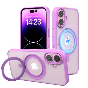 TOPVISION Magnetic Phone Case for iPhone 16, iPhone Case with Ring Stand MagSafe Compatible - Purple