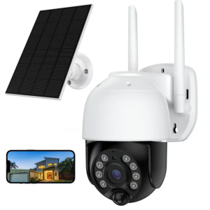 TOPVISION 2K Solar Security Camera Outdoor, Security Camera Wireless WiFi with with Spotlight, 4X Digital Zoom, 360° View, PIR Motion Detection, Full Color Night Vision, IP66 Waterproof, Two-Way Talk