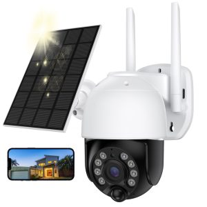 TOPVISION 2K Solar Security Camera Outdoor, Security Camera Wireless WiFi with with Spotlight, 4X Digital Zoom, 360° View, PIR Motion Detection, Full Color Night Vision, IP66 Waterproof, Two-Way Talk