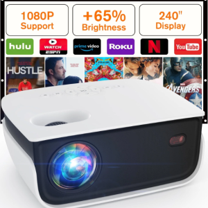TOPVISION Mini Projector, 720P Portable Outdoor Projector with Tripod, Full HD Home Theater Projector Compatible with HDMI/VGA/USB/TF/AV