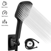 TOPVISION Handheld Shower Head, High Pressure Shower Head with 3 Spray Settings, Square Shower Head with Big Button, 59" Stainless Steel Hose and Adjustable Shower Stand, Drill-Free Design, Black