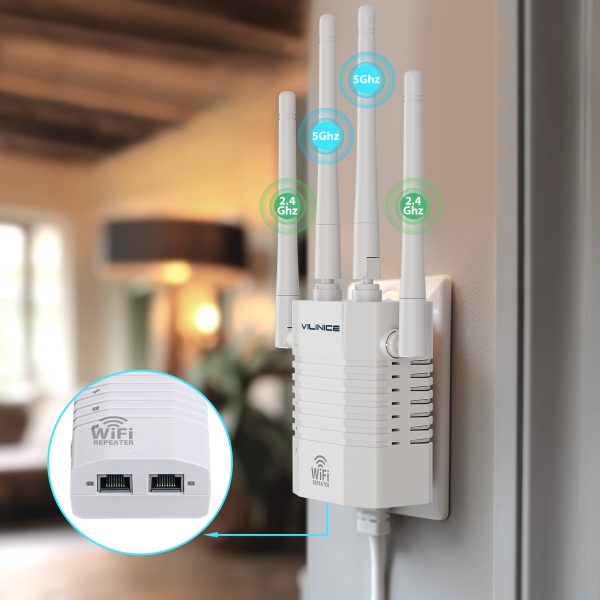 WiFi Extender 1200Mbps, Dual-Band Wi-Fi Signal Repeaters, Coverage up to 8800 Sq ft, New