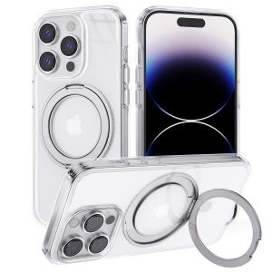 TOPVISION Acrylie Magnetic Stand Phone Case for iPhone 14Pro, Compatible with MagSafe, Built-in Foldable Kickstand, 360° Ring Stand - Clear