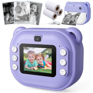 Instant Print Camera for Kids 4-9, HD 1080P Portable Kids Camera with Print Paper, Purple